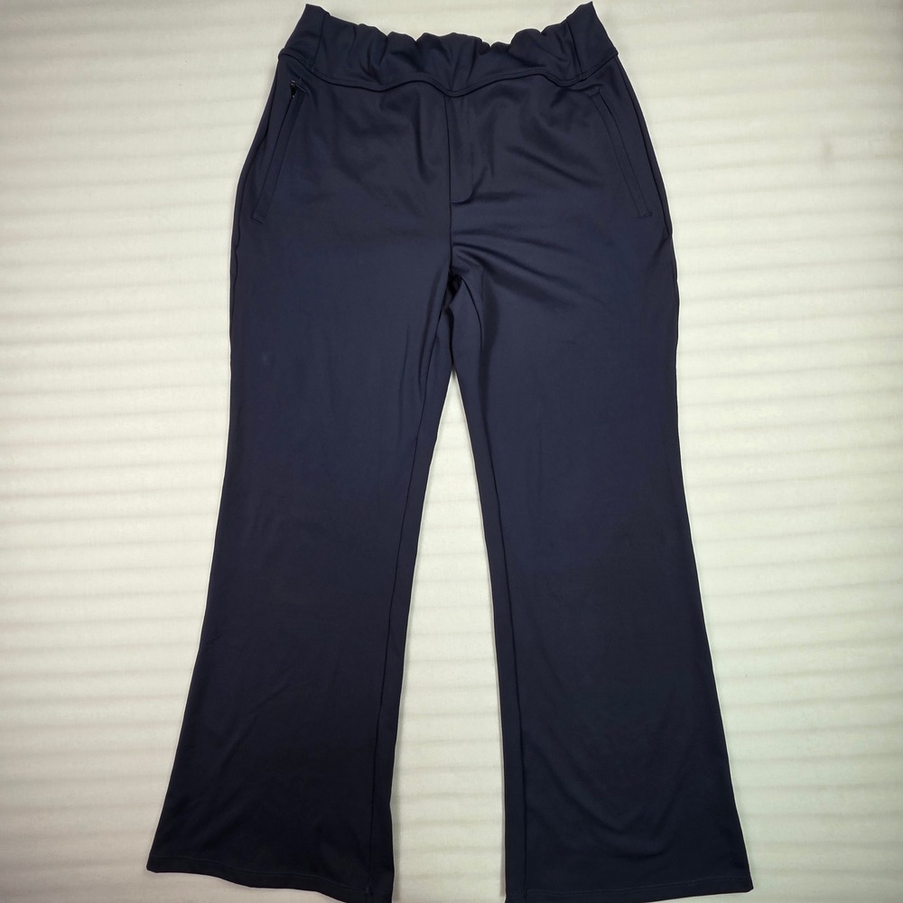 Halara Women Navy Blue High Waisted Flare Athletic Pants Large Zipper Pockets